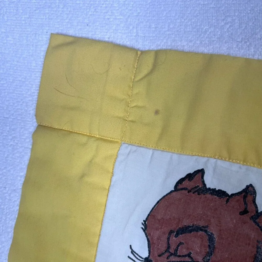Vintage Handmade Quilt Hand Painted Animals Elephant Tiger Bunny Squirrel Yellow
